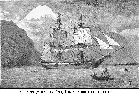 H.M.S. <i>Beagle</i> in Straits of Magellan.