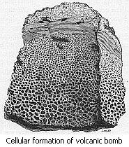 Cellular formation of volcanic bomb